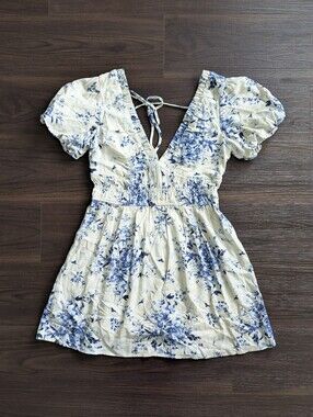 NWT Miami For Francesca's White Blue Babydoll Dress M Boho Prairie